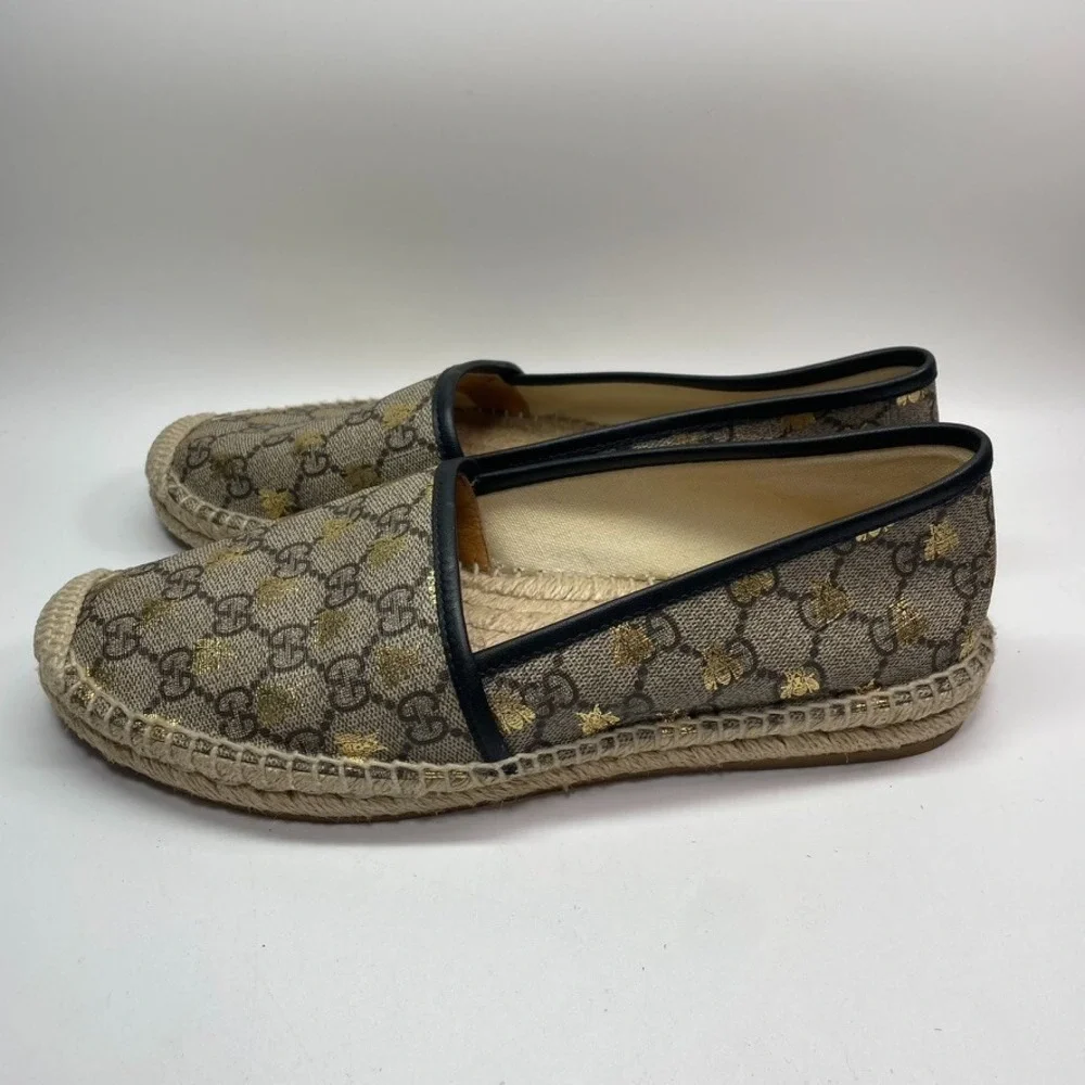 Authentic Gucci Pilar GG Bee Canvas‎ espadrilles 40 Great Condition